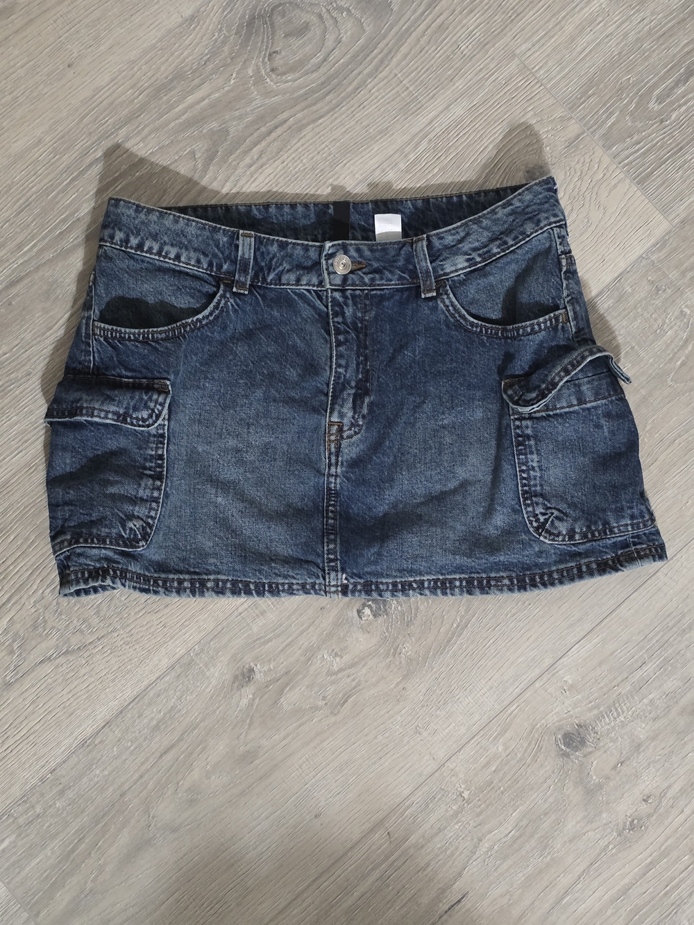 Divided Blue Denim Mini Skirt with Button Waist
